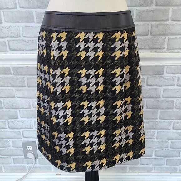 J. McLaughlin Keana Plaid Houndstooth Metallic Skirt Preppy Classic Old Money 6 - Picture 3 of 9